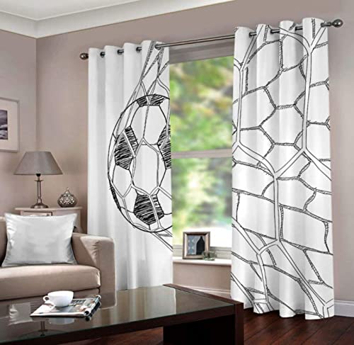 BOVZOX Rideaux Salon Occultants 2 Pièces x 117 L x 138cm H Noir, Blanc et Football Paire de Rideaux à Oeillets Isolation Thermique/Draperies Tombé Lourd...