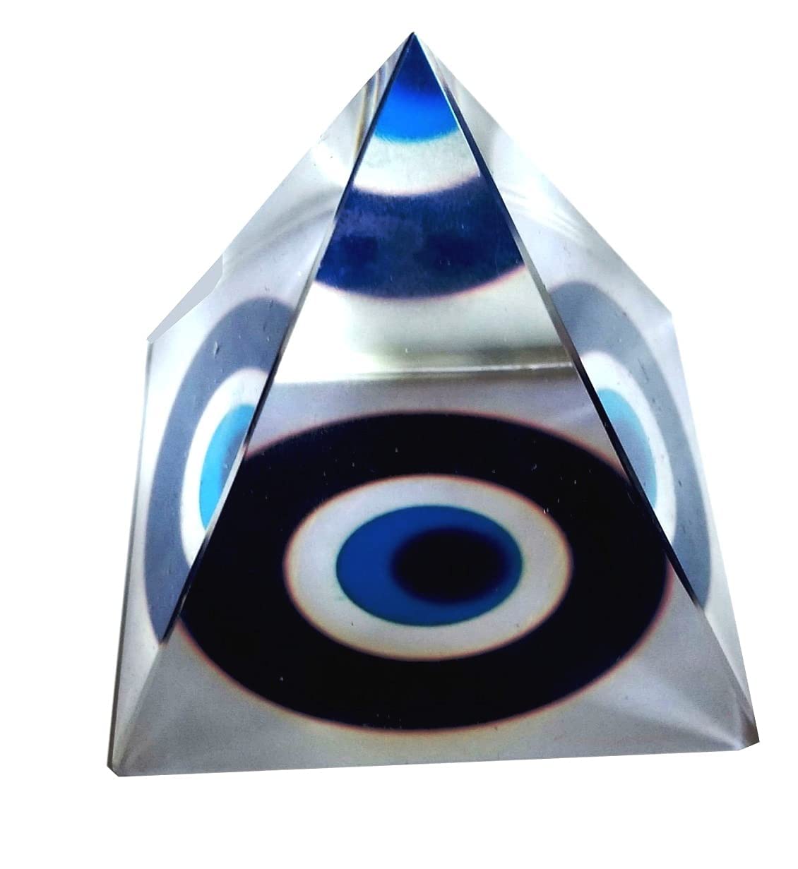 TEJ GIFTS - Evil Eye Crystal Glass Pyramid for Removing Negative Energy Vastu Correction & Spiritual Healing Nazar Suraksha Blue Eye (Evil Eye) 1