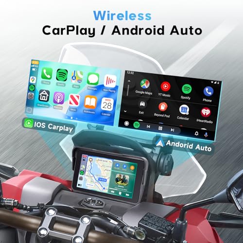 Image of 5-Inch Motorcycle CarPlay Screen Wireless Android Auto for Moto with GPS Navigation for Motorbike Bluetooth Voice Control Portable Moto Car Play Screen