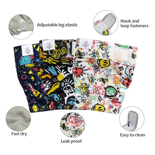 Image of CuteBone Washable Dog Diapers Female No Tail Hole 3 Pack Reusable Doggie Period Training Pants for Docked-Tail Frenchie French Bulldog Boston Terrier Without Tail WWD26S