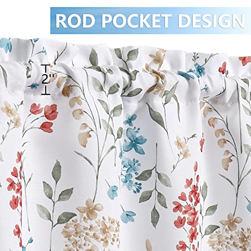 Watercolor Floral Cafe Curtains 36 Inches Length, Flower Printed Pattern Farmhouse Rod Pocket Tier Curtains For Kitchen Leaf Pattern Short Window Curtain Treatment, Colorful, 28" W X 36" L，Set Of 2 #TOP1