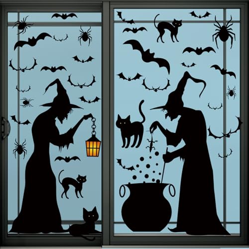 TOARTI Decorazione per finestre di Halloween, a pipistrello, per accessori in vetro, per feste, strega, gatto, ragno, Halloween, decorazione per finestre