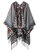 Urban CoCo Women's Printed Tassel Open front Poncho Cape Cardigan Wrap Shawl (gray-series 5)