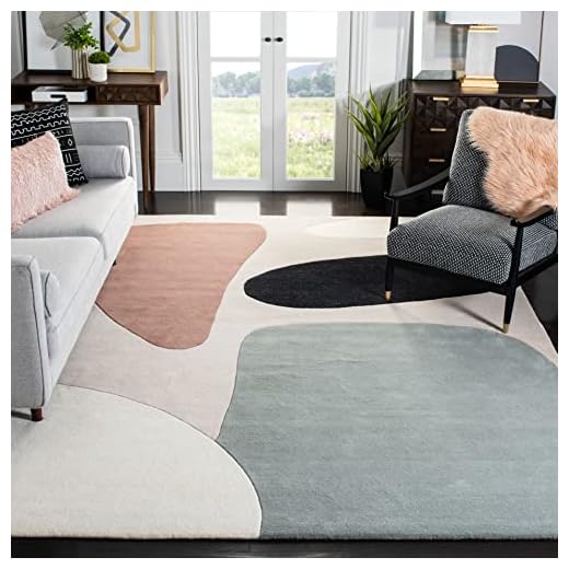 SAFAVIEH Fifth Avenue Collection 9' x 12' Beige/Black FTV119B Handmade Mid-Century Modern Abstract New Zealand Wool Living Room Dining Bedroom Area Rug