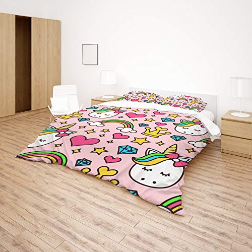 Parure de lit licorne rose double en polyester ultra doux et durable