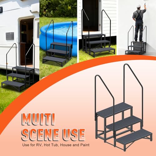 Image of 3-Step RV Steps with Dual Handrails, Heavy Duty Steel, 660 LBS Max Load