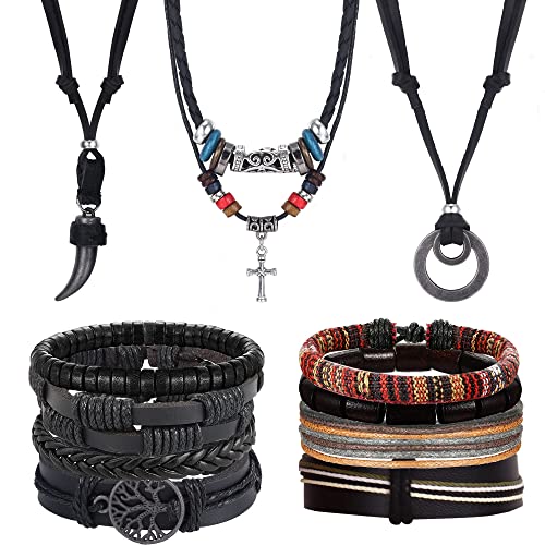 Kakonia 11 Piezas Pulsera De Cuero Cadena De Cuero Hombre Damas Conjunto De Joyería Trenzado Boho Ethnic Wrap Pulsera Puño Hecho A Mano Pulseras Ajustables Collar