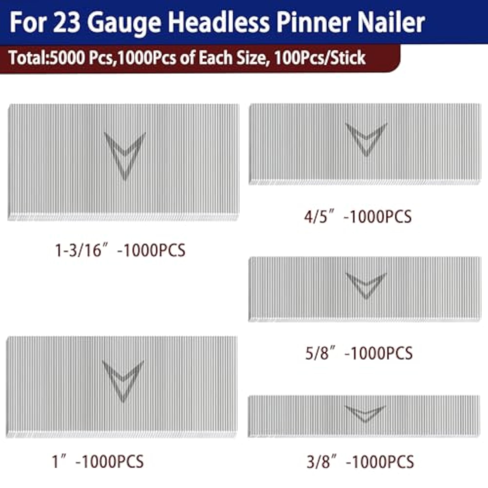 5000Pcs 23 Gauge Stainless Steel Pin Nails, Headless Pinner