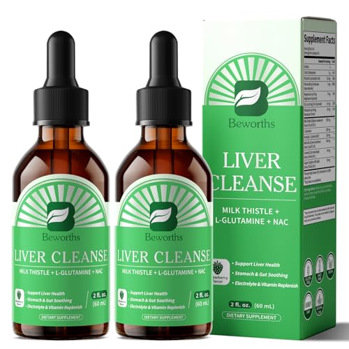 Liver Cleanse Detox & Repair - Liver Support Liquid Drops, 2 Fl Oz, 2 Pack | With Milk Thistle, L-Glutamine & NAC, Liver Support, Stomach & Gut Soothing, Electrolyte & Vitamin Replenish, Vegan