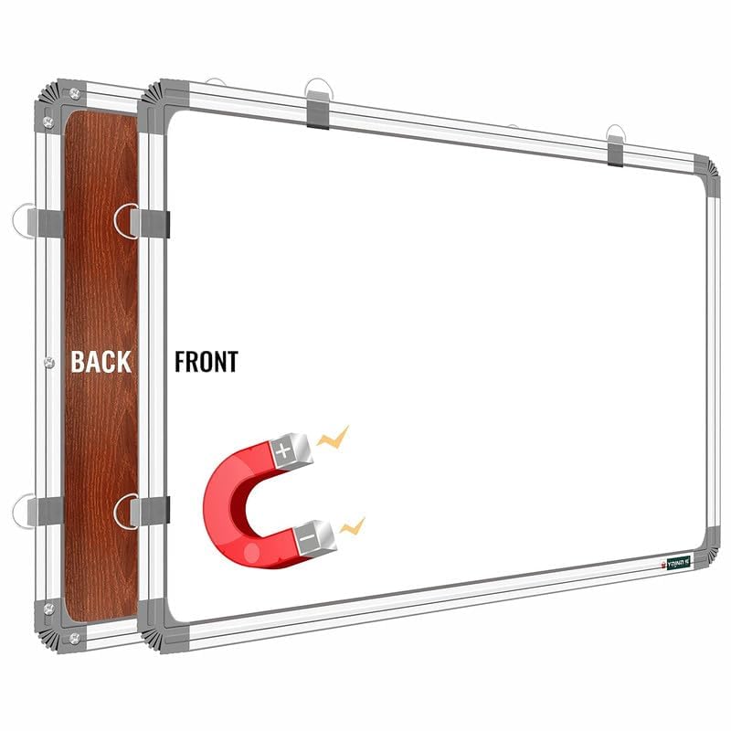 Image of YAJNAS 3x3 feet Regular Steel (Magnetic) White Board for Kids, Home & Kitchen with Heavy-Duty Aluminium Frame, Magnet-Friendly Dry Erase Marker Whiteboard, Size - 3x3 Feet