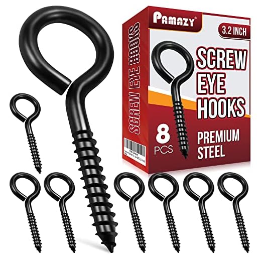 8Pcs Screw Eyes, 3.2 Inch Black Eye Hooks Screw Self Tapping Eye, Heavy Duty Eye Bolt for Wood Securing Cables Wire, Hammock Stand, Indoor & Outdoor Use (8PCS 3.2 Inch)