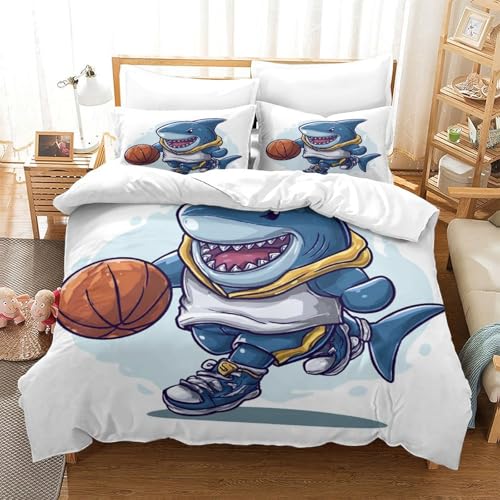 Housse de couette basket requin 135x200cm en microfibre 3D haute résistance - 3
