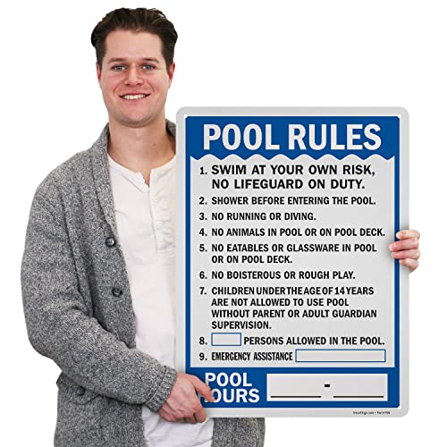 Señal metálica de reglas para piscina 24x18 pulg miniatura 4