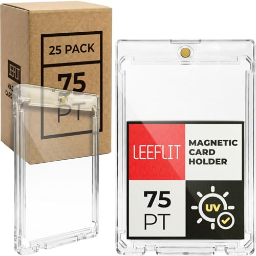 LEEFLIT 25 Pack 75PT Magnetic Card Holders for Thick Stock Cards - Ultra-Slim One Touch Case with UV Protection & Diamond Corners - Archival Safe Hard Protectors for Jersey & Chrome Cards