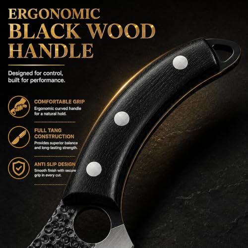 Image of JB'S LAND Hand Forged Chef Knife 8 Inch | Razor Sharp High Carbon Stainless Steel Kitchen & Butcher Knife with Full Tang Wooden Handle, Leather Sheath for Meat, Fish, Vegetable & BBQ Cutting