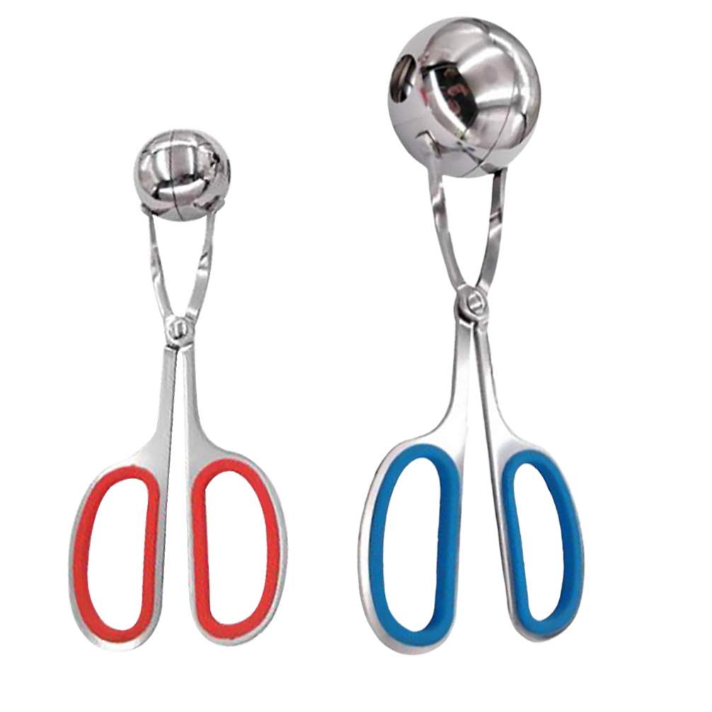 Cabilock 2pcs Meat Baller Spoon Nonstick Meatball Scoop Ball Maker Ice Tongs for Cake Pop Ice Cream Baller Fruit Cookie Dough Melon Baller Red Blue