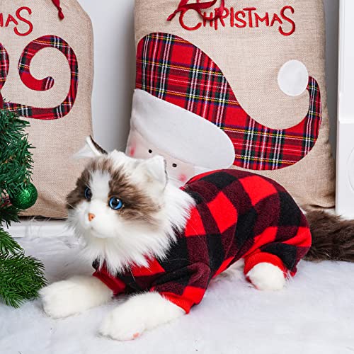 Topbuti Pet Christmas Pajamas Red Black Buffalo Plaid Jumpsuit Dog Cat Soft Winter Clothes Puppy Doggie Checkered Sweater Apparel  thumb #7