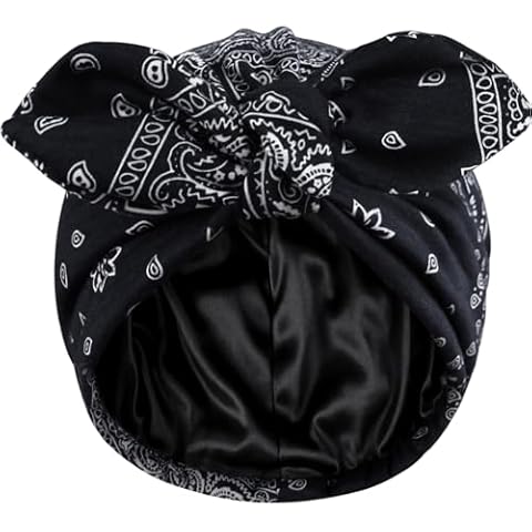 Ababalaya Satin Lined Turbans for Women Chemo Headwear Beanies Silky Lined Cotton Bonnet Sleeping Cap, Black Cover