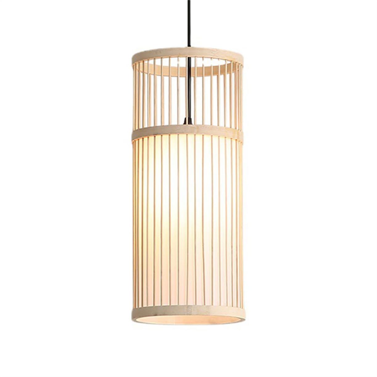 CSSYKV Faux Parchment Bamboo Cage Chandelier Beige Hand Woven Lamp Shade Boho Chandeliers E26 Entryway Light Fixtures Double-Layer Design for Dining Room Kitchen Island Living Room 1-Pack