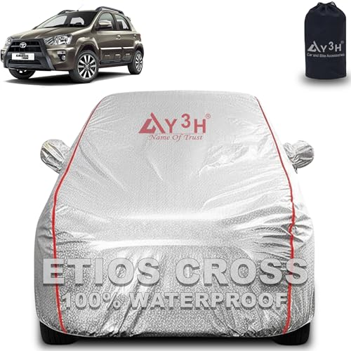 Image of 100% Waterproof Car Cover Compatible with Toyota Etios Cross | All Weather, Dust Proof, UV Protective with Mirror Pocket (Silver Magic)