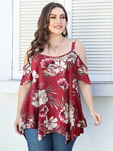 Image of LARACE Cold Shoulder Tops for Womens Summer Clothes Spaghetti Strape Tunic Oversized Shirts Asymmetrical Plus Size Blouse