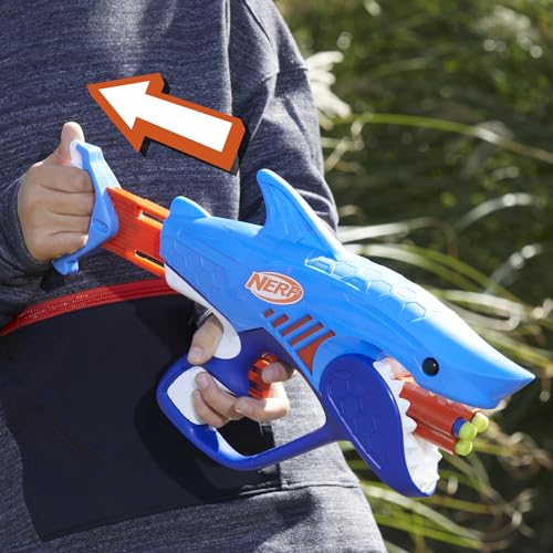 Image of Nerf Junior Wild Sharkfire, Easy Play Dart Blaster, 8 Elite Darts, Blaster Shark Toys for 6 Year Old Boys & Girls, Outdoor Toys