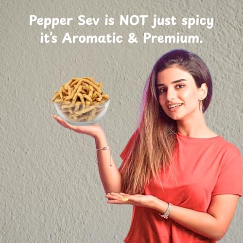 Image of Sri Radhaa's Pepper Sev | Crispy Sev Snack with Bold Pepper Flavor | Crunchy Indian Namkeen Perfect for Evening Tea & Snacking Pack of 2 * 150 Gram Combo Pack