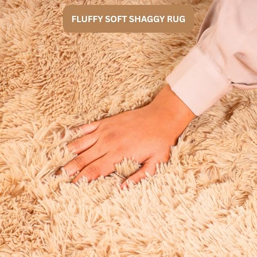 Hafaa Rugs Living Room Bedroom - Super Soft Fluffy Shaggy Small Area Rugs - Anti-Slip, Non-Shedding, Thick Pile (Beige, 50x80 cm) - 5