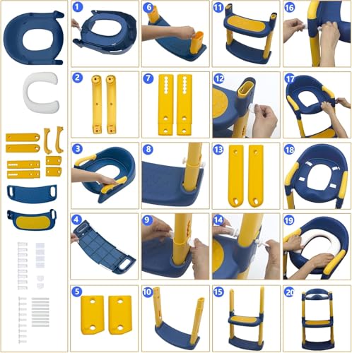 Kinder WC Toilettensitz für Kleinkinder: Töpfchen Toilettentrainer mit Treppe für Jungen und Mädchen Baby - Toilette Höhenverstellbar und Klappbar Reise-Badezimmersitz mit Spritzschutz Griffe | Blau