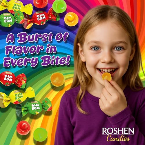 Roshen Bim Bom Hard Candy – Assorted Fruit & Berry Filled Candies, Individually Wrapped, Bulk 16.5 oz (468g), Approx. 58 Pieces – Pear, Pineapple, Strawberry, Tutti-Frutti