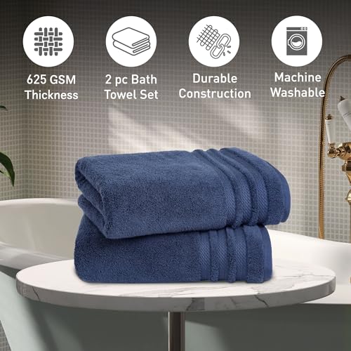 Image of MYTRIDENT Towels for Bath Large Size | Finesse Collection, 2 Piece Bath Towels | 75 cm x 150 cm | 625 GSM, Zero-Twist, Luxuriously Soft, 100% Cotton - Navy