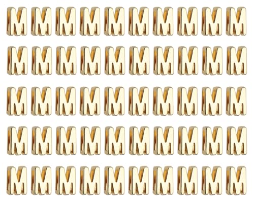 Shapenty KC Gold Alloy Metal Alphabet Slide Letter Charms Spacer Beads for DIY Craft Bracelet Necklace Pendant Keychain Jewelry Making Christmas Thanksgiving Wedding Favors (Letter M, 50)