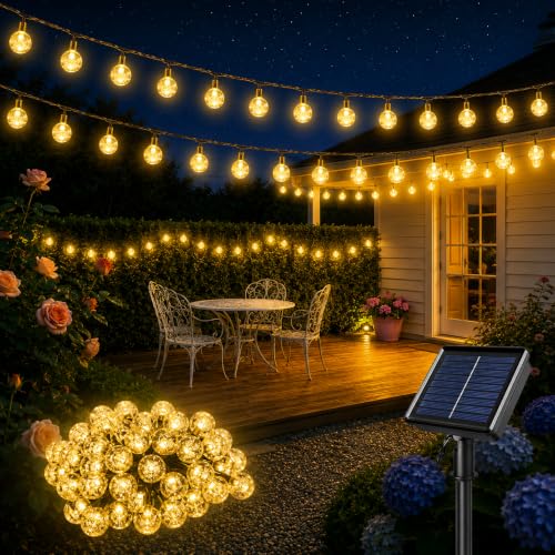HeiPard Solar Garden Lights Outdoor 11M/36ft 60 LED String Lights Waterproof Solar Powered Crystal Ball Fairy Lights 8 Modes for Garden Patio Yard Home Wedding Party Festival Decoration (Warm White)