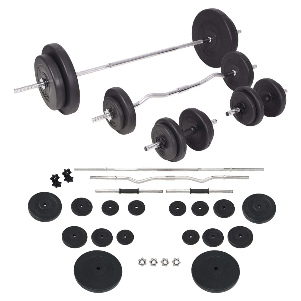 vidaXL Barbell and Dumbbell Set - Versatile 198.4 lb Weight Training Set, Adjustable Cement Plates, Full Home Gym Equipment, Includes Star Locks and Other Accessories