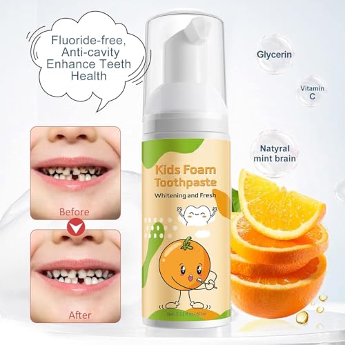 Mcukv Schaumzahnpasta, Niedriges Fluorid Kinderzahnpasta mit Natürlicher Formel zur Reduzierung von Plaque,Zahnaufhellung für Kinder ab 3 Jahren, U-förmige Zahnbürsten (Erdbeere & Orange) – Bild 4