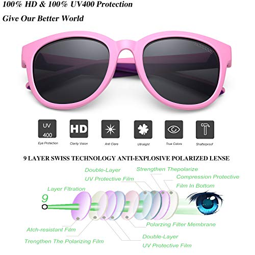 Kids Polarized Sports Sunglasses TPEE Frame with Adjustable Strap for Boys Girls Age 6-123