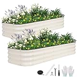 BIRDSINYARD 4 in 1 Galvanized Raised Garden Bed - 6x2x1ft (2Packs) Modular Planter Box Outdoor | Metal Raised Bed Kit with Bracing Rods for Gardening Vegetables Flowers Fruits Herbs (White)