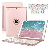 iPad Keyboard Case for iPad 9.7 2018/2017,Dingrich 7 Color Backlit Aluminum Hard Shell Bluetooth Keyboard Case for iPad 5th and 6th Generation (NOT for iPad Pro 9.7) (Rose Gold)