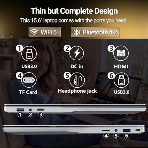 Image of 2026 Laptop, 15.6 inch Laptop Computer with Celeron N5100 16GB RAM DDR4 512GB SSD, 1920*1080, 180Hinge Portable Laptop, WiFi 5, BT 4.2, Win 11 Pro Lightweight Backlit Keyboard Lap Top for Business