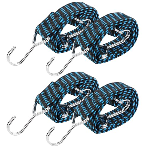 4 Pezzi Corde Elastiche con Gancio Tenditori, Portapacchi Tenditori, 100cm Corde Elastiche con Gancio Regolabile, Extra Forti Elastico Tenditori per Campeggio, Automobili, Giardinaggio, Bicicletta