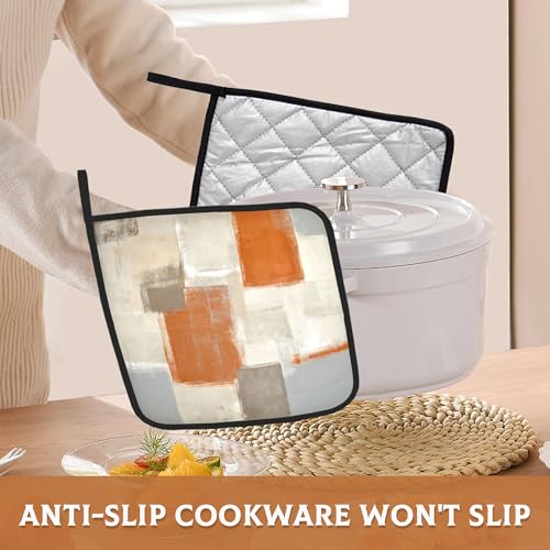 Bamowey BAM-GRD-123 2 Pack Orange And Grey Pot Holders For Kitchen Heat Resistant, Abstract Art Painting Potholders thumb #4