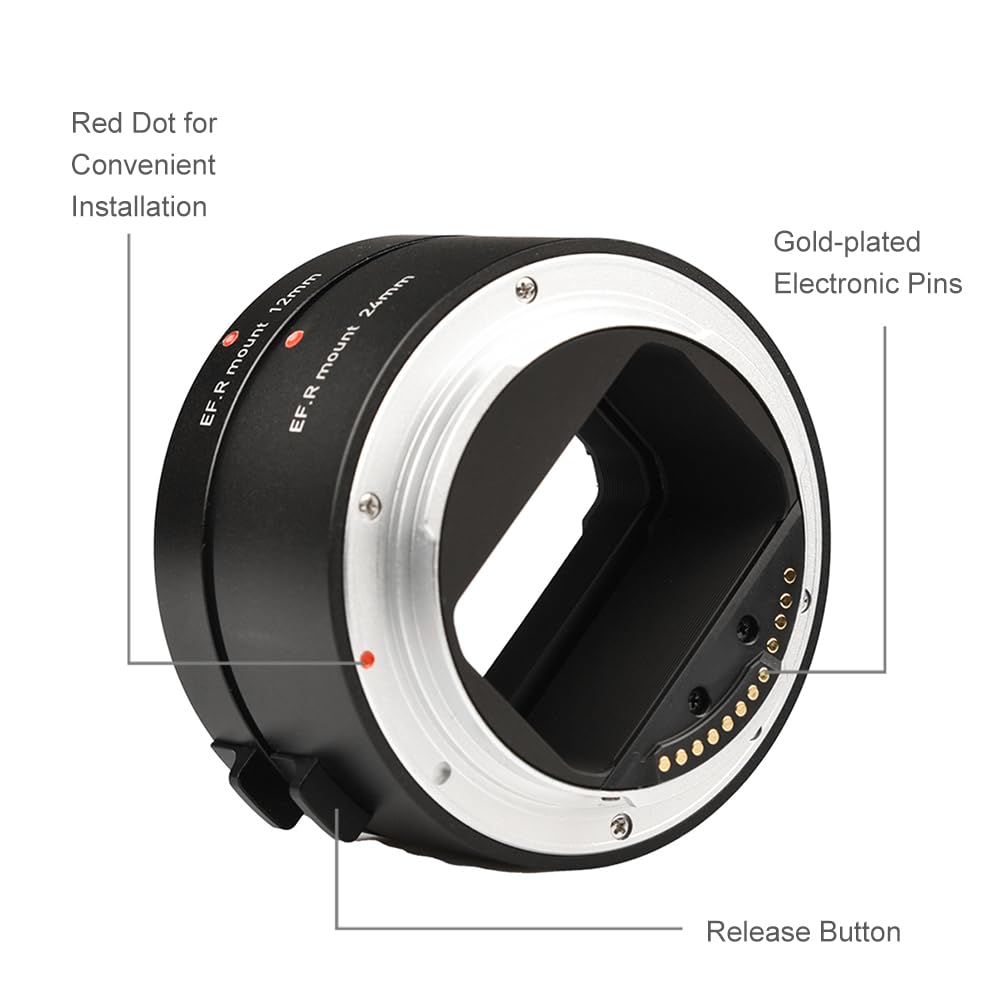 Automatische Verlängerungsrohre 12 mm + 24 mm R-Mount-Makrorohr-Sets eingebaute elektrische Stifte kompatibel mit Canon RF-Mount-Objektiven und Canon R5/R6/R7/R10-Kameras