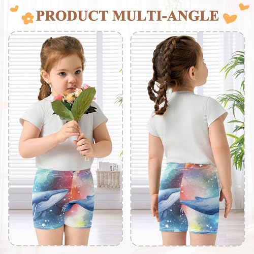 Girls Biker Shorts Toddler Cotton Shorts for Under Dress Cute 4t Little Girl Galaxy Whales Rainbow3