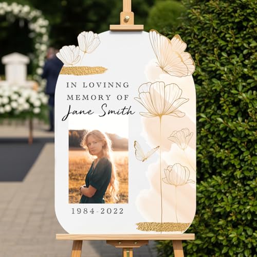Image of Personalized in Loving Memory Funeral Sign with Photo - Butterfly Funeral Signs - Memory Sign for Funerals - Celebration of Life Decorations