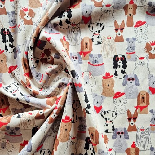 Baumwoll-Mischgewebe „Dressed Dogs“ – lustiger Hunde Stoff, pflegeleicht (80% Baumwolle) Dekostoff Hund Meterware Hundemotiv DIY