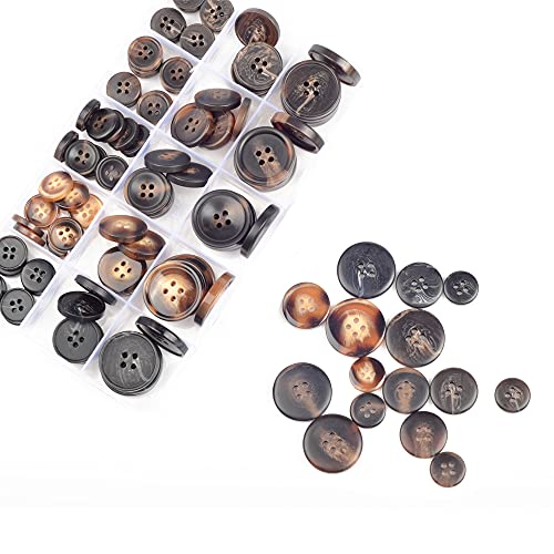 OELFFOW 110Pcs Mixed Sewing Buttons, 4-Hole Craft Round Blazer Buttons, 5 Color 3 Size(15mm,20mm,25mm) Suit Coats Resin Button, Suitable for Variety Clothing Sewing, DIY Craft(Brown)