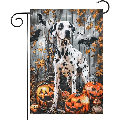 Image of Halloween Dalmatian Garden Flag 12x18 Vertical Double-Sided Trick or Treat Pumpkin Fall Holiday Outdoor Decorations Polyester Yard Flag