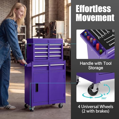 Image of Goplus Rolling Tool Chest, 5-Drawer Tool Box Organizer w /Lockable Wheels & Sliding Drawers & Detachable Top & Adjustable Shelf, Tool Storage Cabinet for Garage Workshop