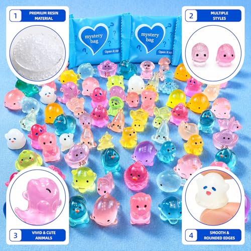 Esyun 100pcs Mini Glow in The Dark Animal Resin Models,Blind Bag Mystery Resin Animals, Miniatures Decor for Fairy Garden, Micro Landscape & Aquarium, Random Style DIY Accessories