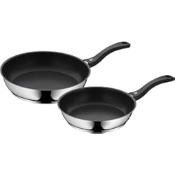 Cacerola Masterpro Smart WMF Devil - Juego de 2 Sartenes Antiadherentes 24-28 cm, Sartén de Acero Inoxidable y Revestimiento Antiadherente para Todo Tipo de Cocinas Incluido Inducción, sin PFOA, Color Negro